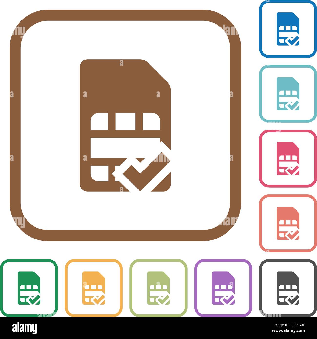 SIM card accepted simple icons in color rounded square frames on white background Stock Vector