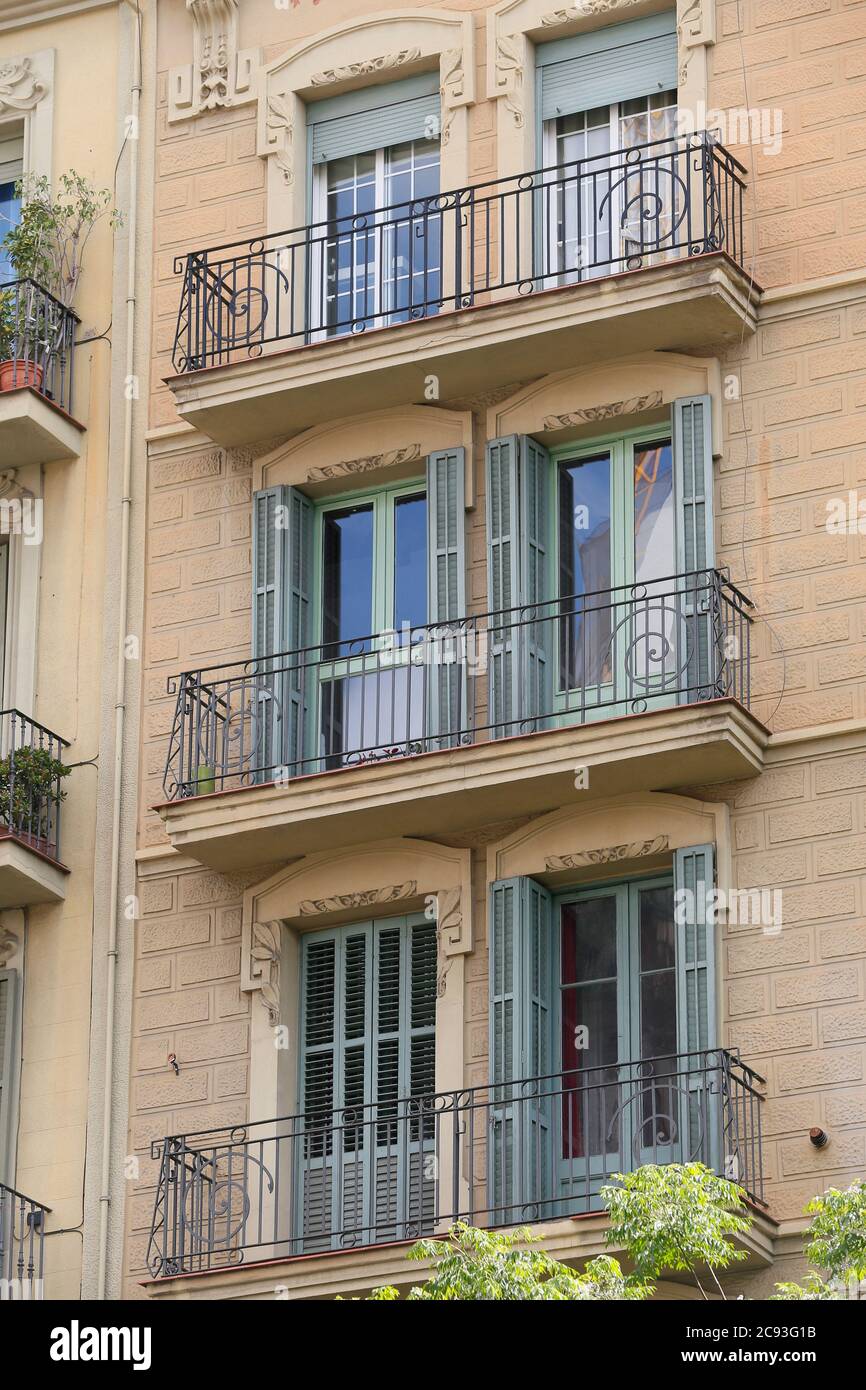 facade of an residential building in Barcelona, Cataluna, Spain Stock Photo