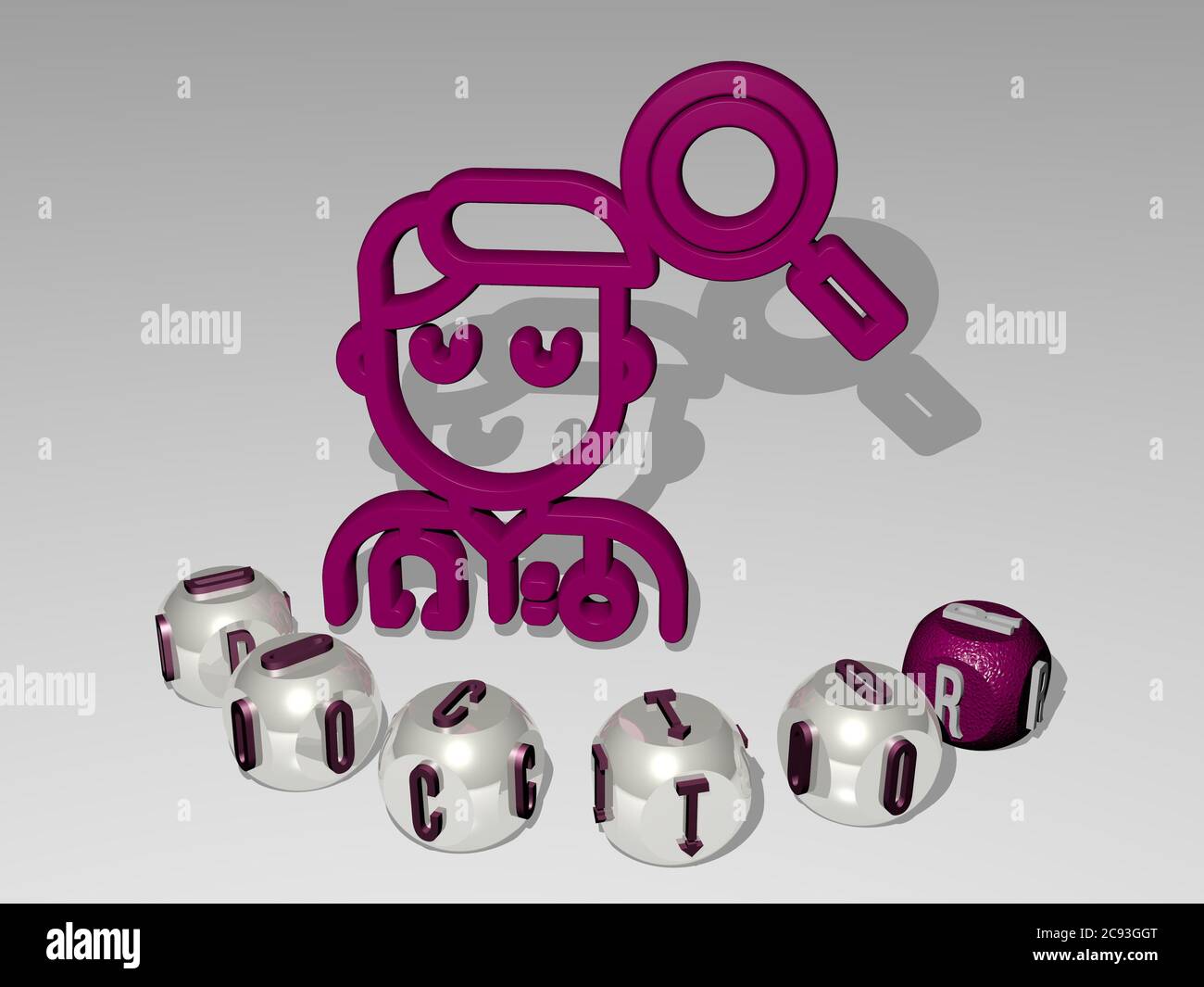 3D representation of DOCTOR with icon on the wall and text arranged by metallic cubic letters on a mirror floor for concept meaning and slideshow presentation. care and clinic Stock Photo