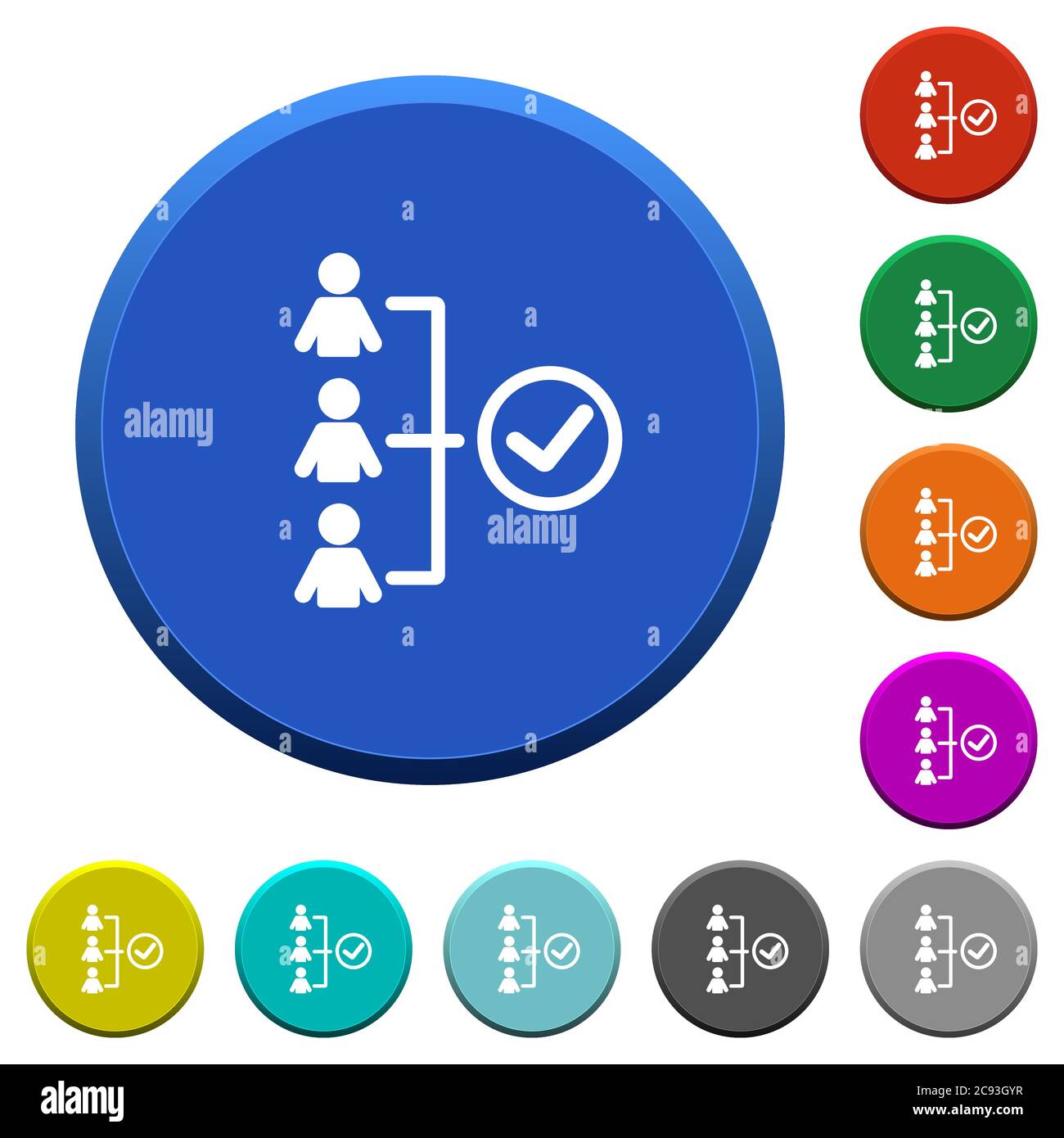 Successful teamwork round color beveled buttons with smooth surfaces ...
