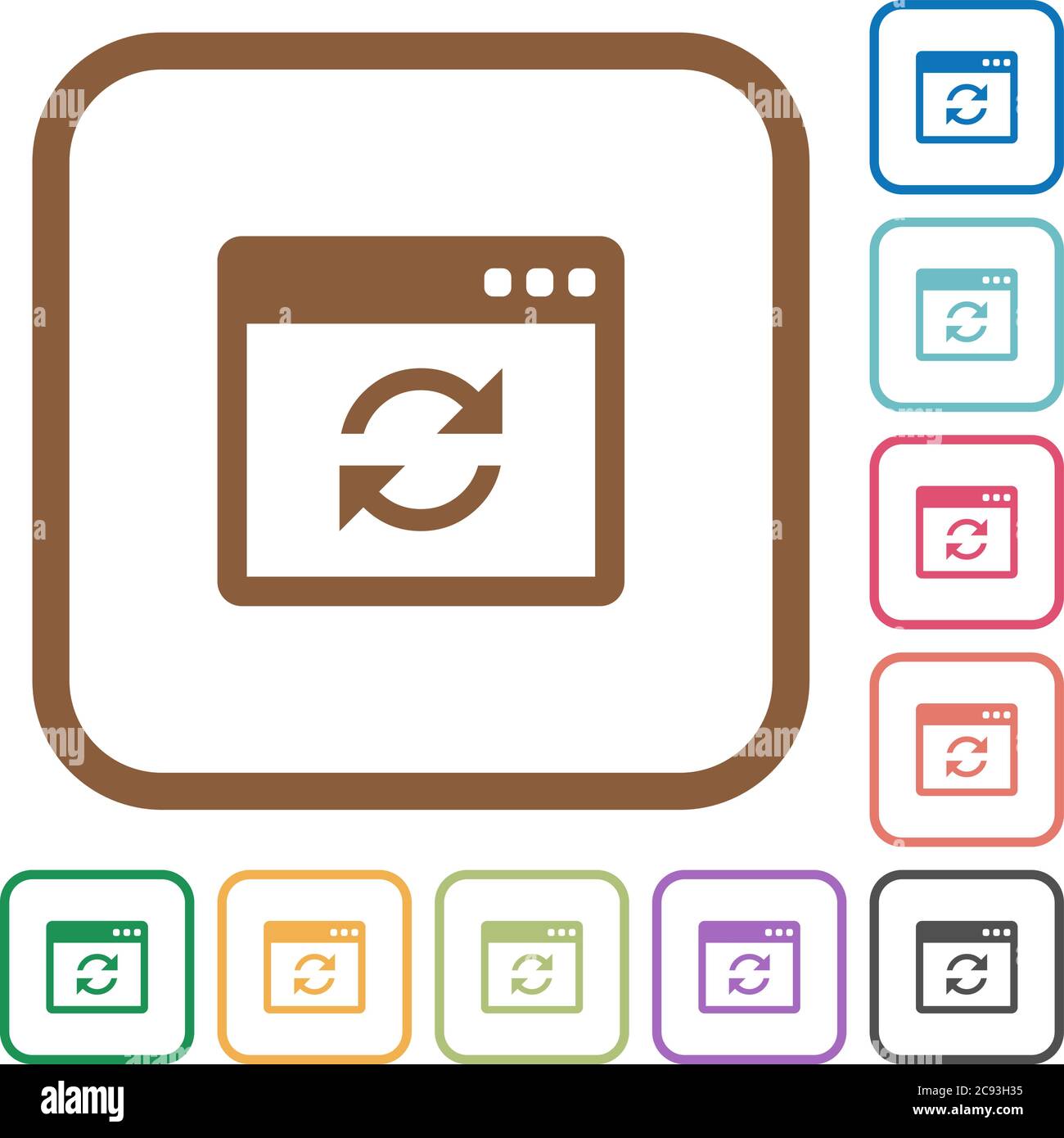 Application syncronize simple icons in color rounded square frames on ...