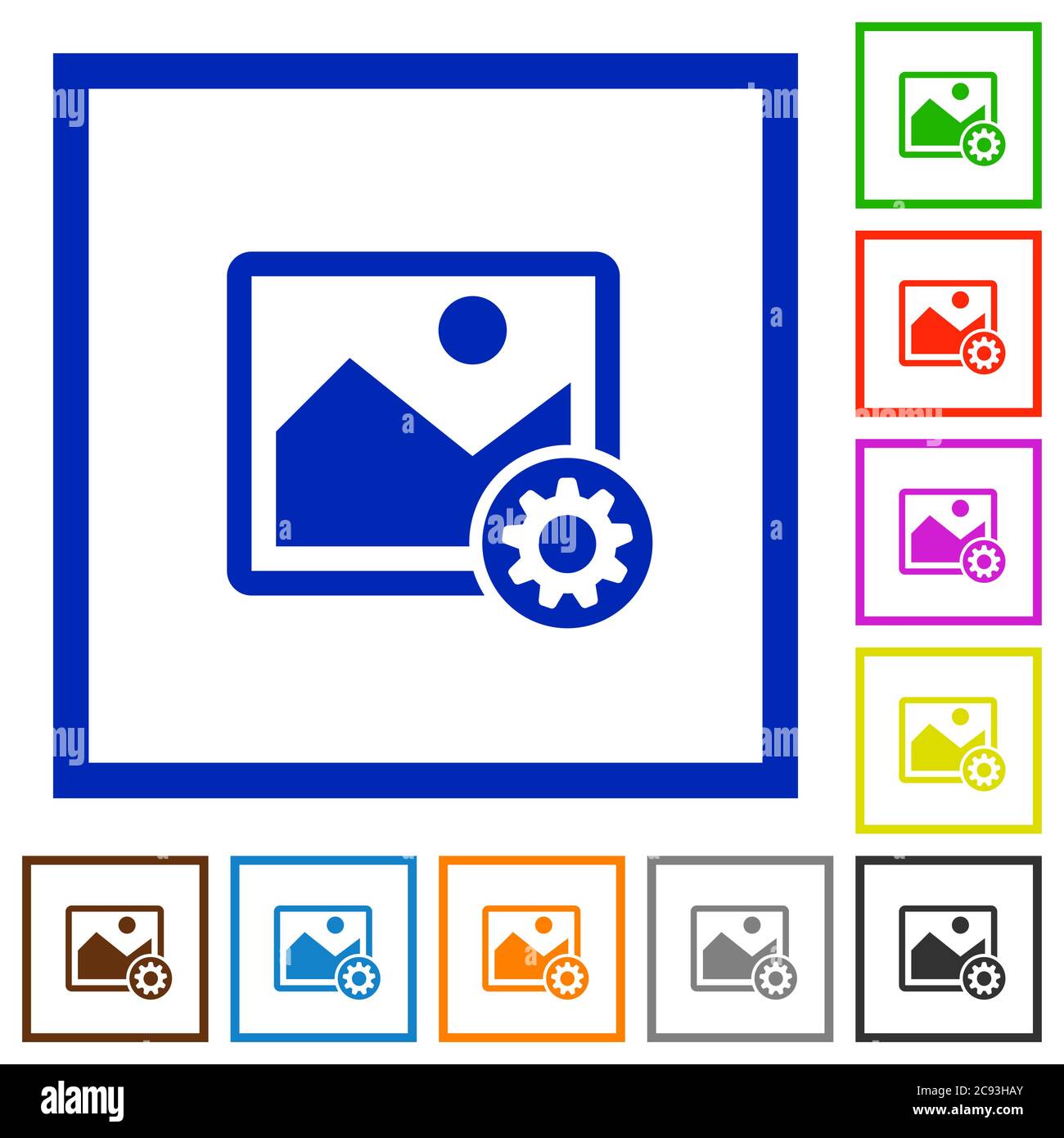Image settings flat color icons in square frames on white background ...