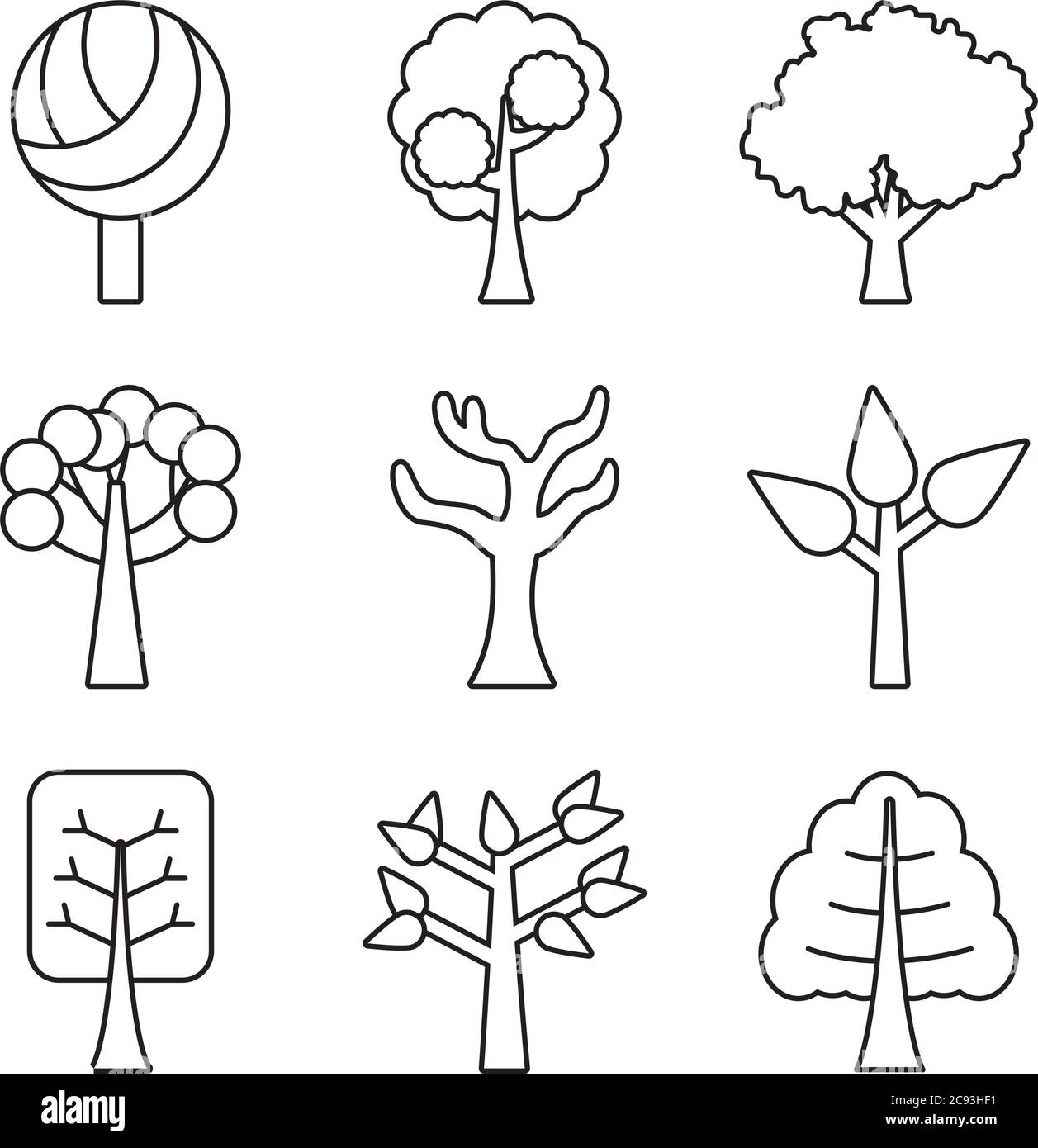 trees line style icon set design, Nature plant season environment ...