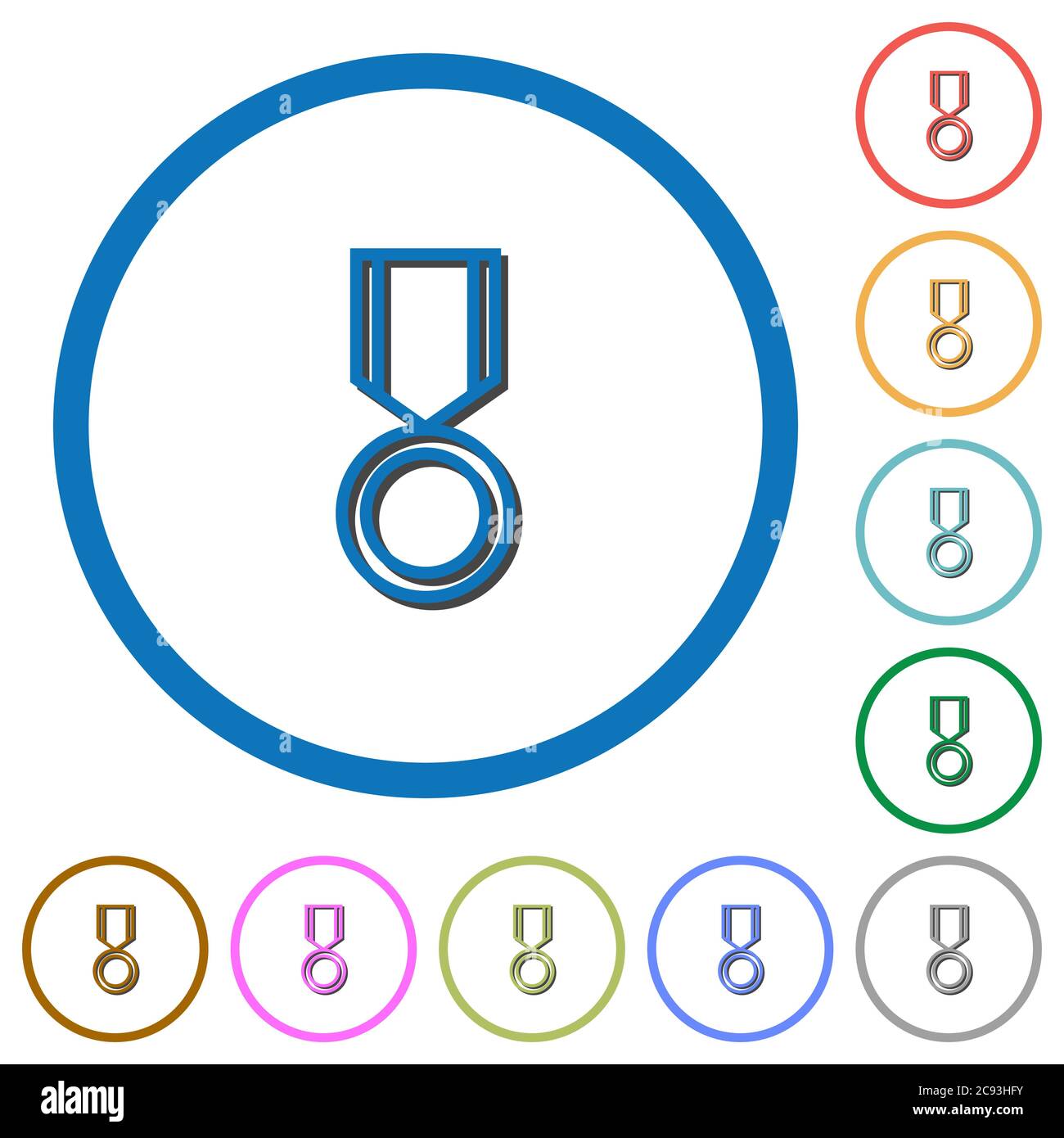 Medal flat color vector icons with shadows in round outlines on white ...