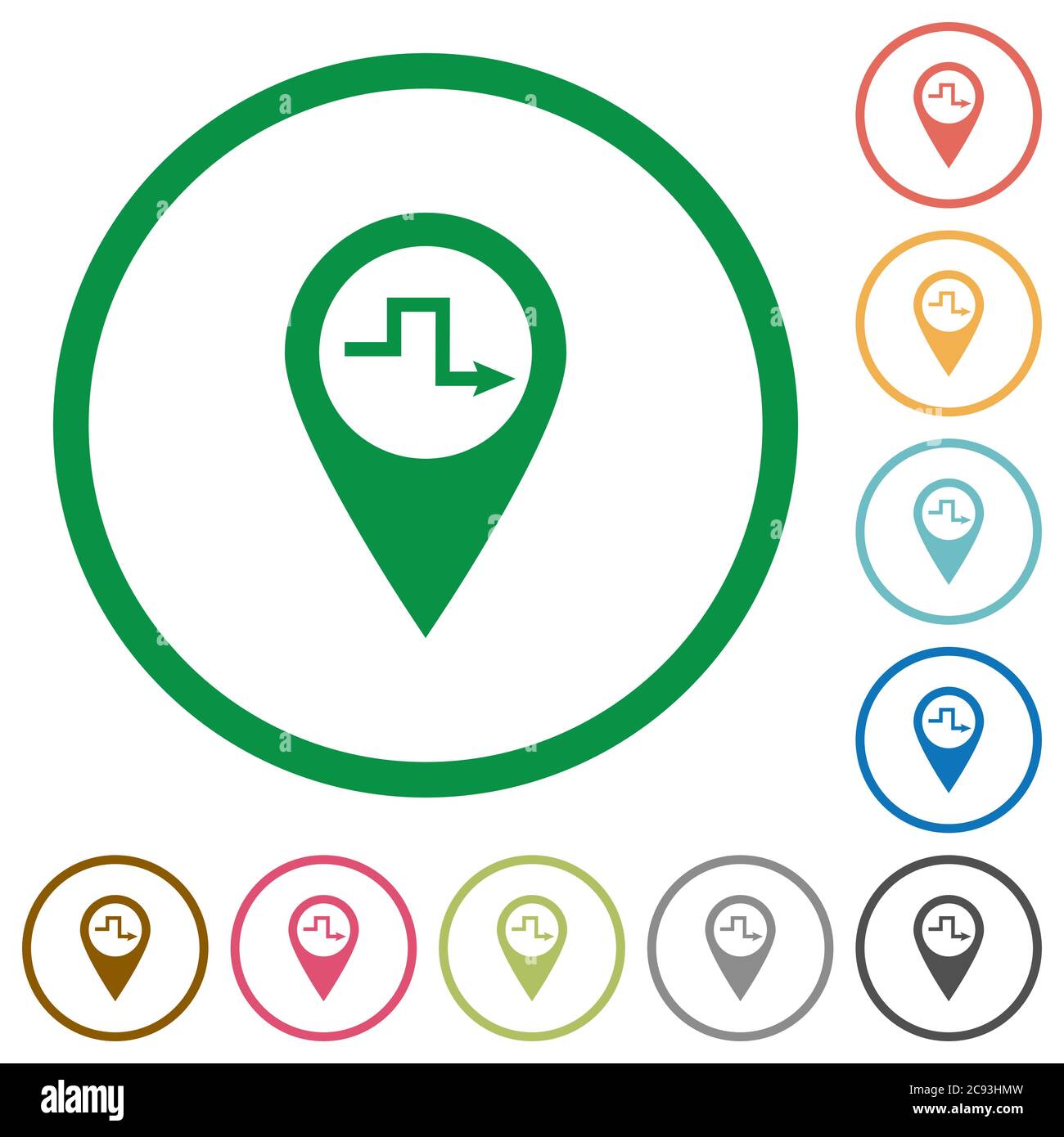 Route planning flat color icons in round outlines on white background ...