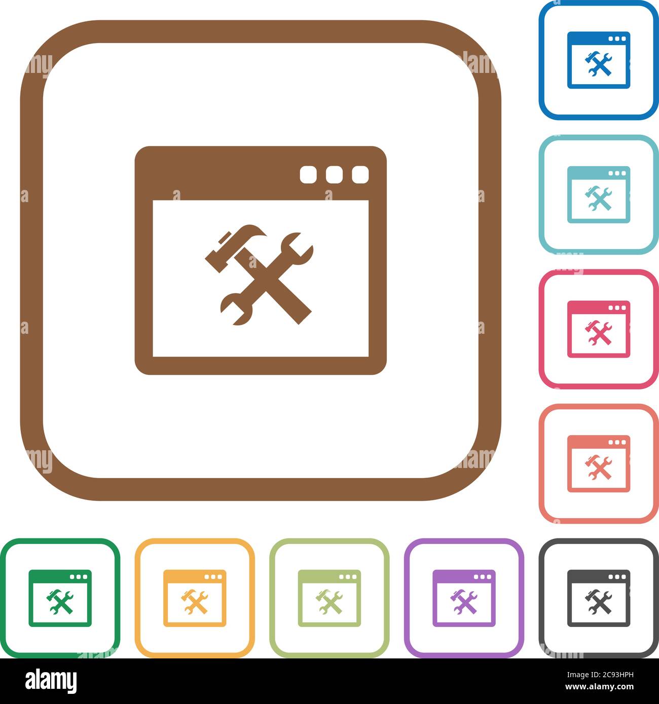 Application tools simple icons in color rounded square frames on white ...