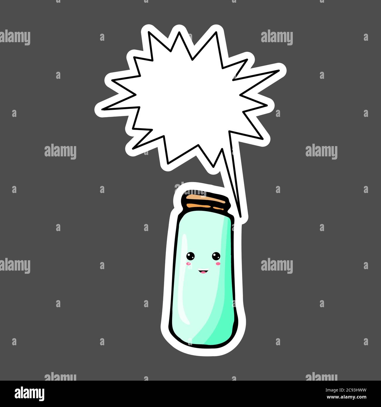 Kawaii sticker colorful cartoon jar with thought bubble. Vector