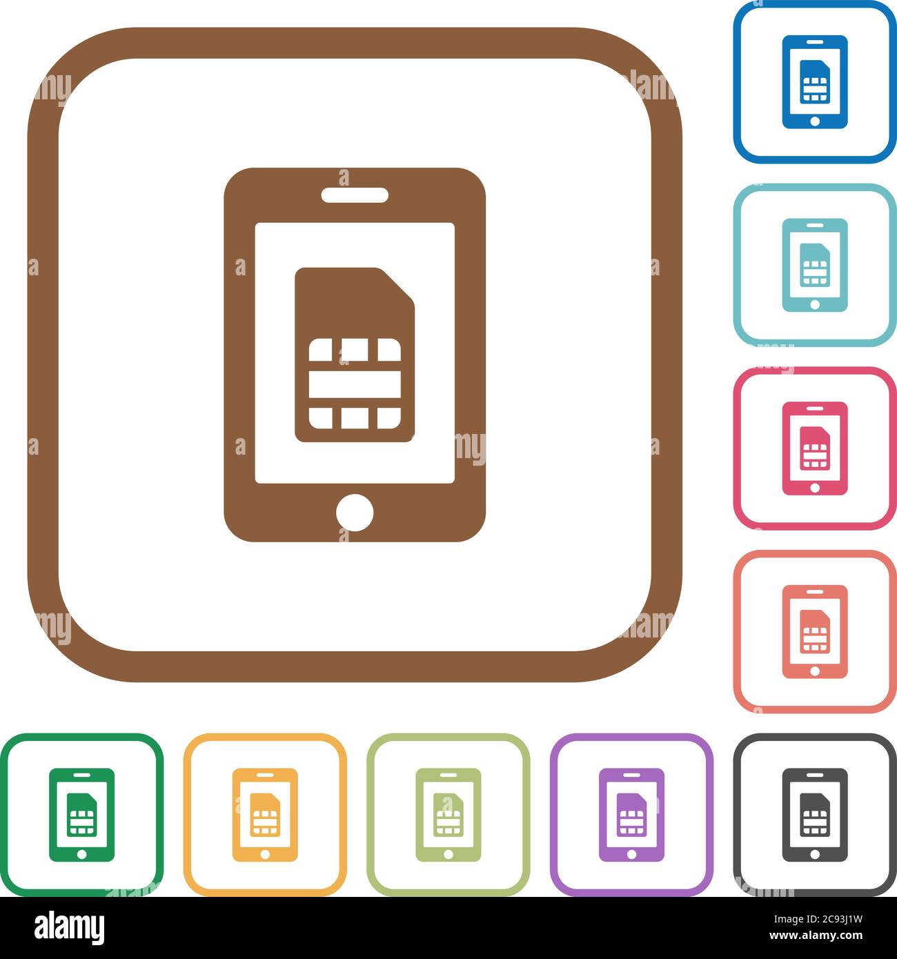 Mobile simcard simple icons in color rounded square frames on white background Stock Vector