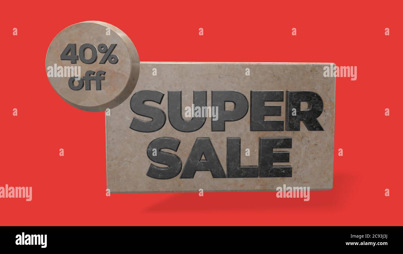40% off super sale 3d render use for landing page, template, ui, website, poster, banner, flyer, background, gift card, coupon, label, wallpaper,sale Stock Photo