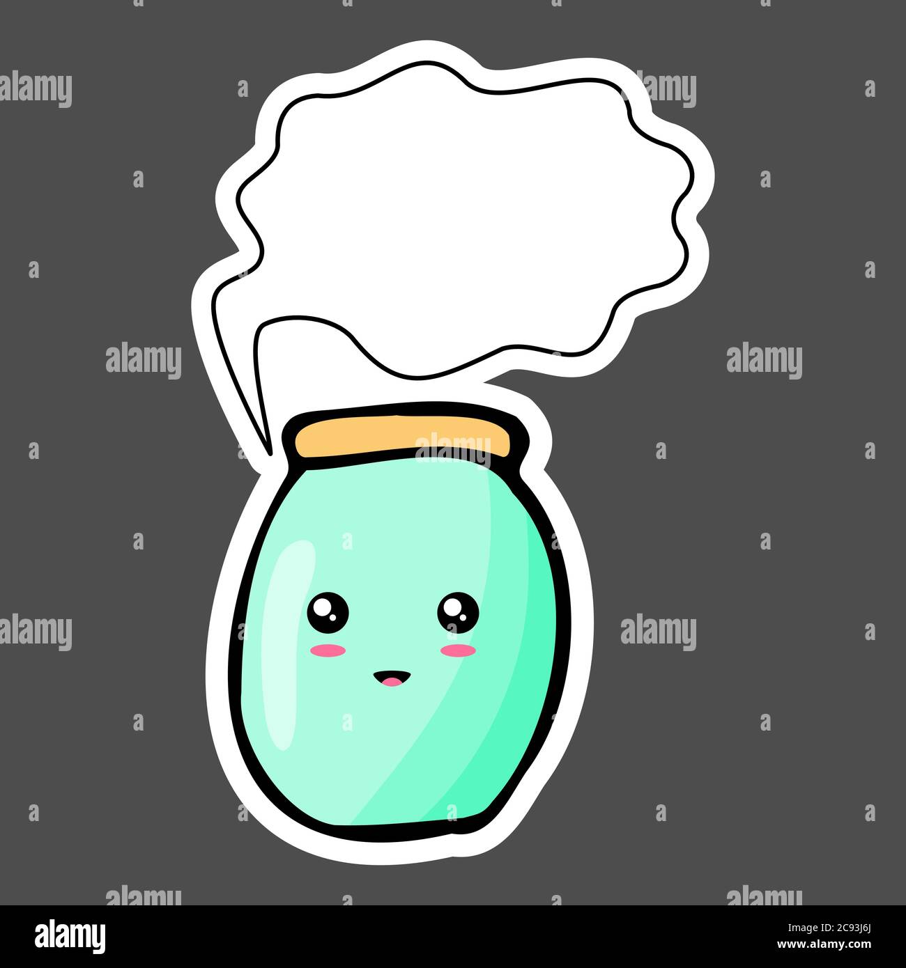 Kawaii sticker colorful cartoon jar with thought bubble. Vector