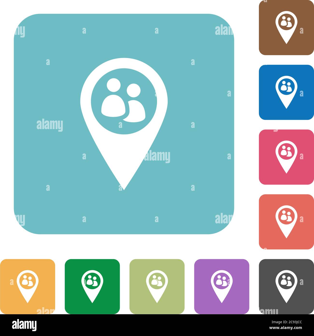 Fleet tracking white flat icons on color rounded square backgrounds Stock Vector