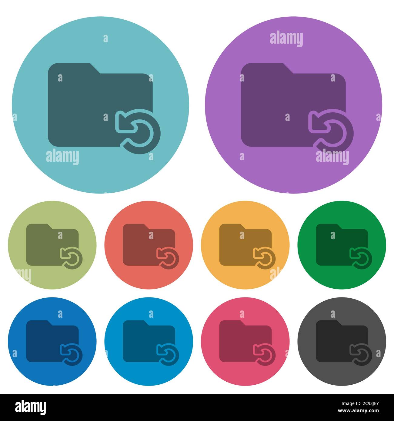 Undo folder operation darker flat icons on color round background Stock Vector