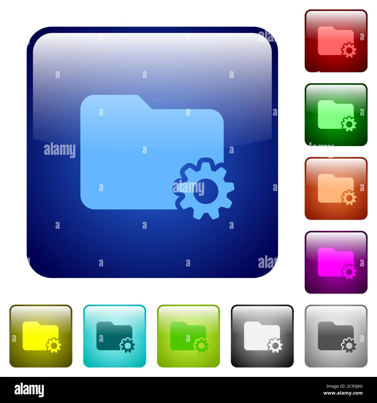 Folder settings icons in rounded square color glossy button set Stock Vector