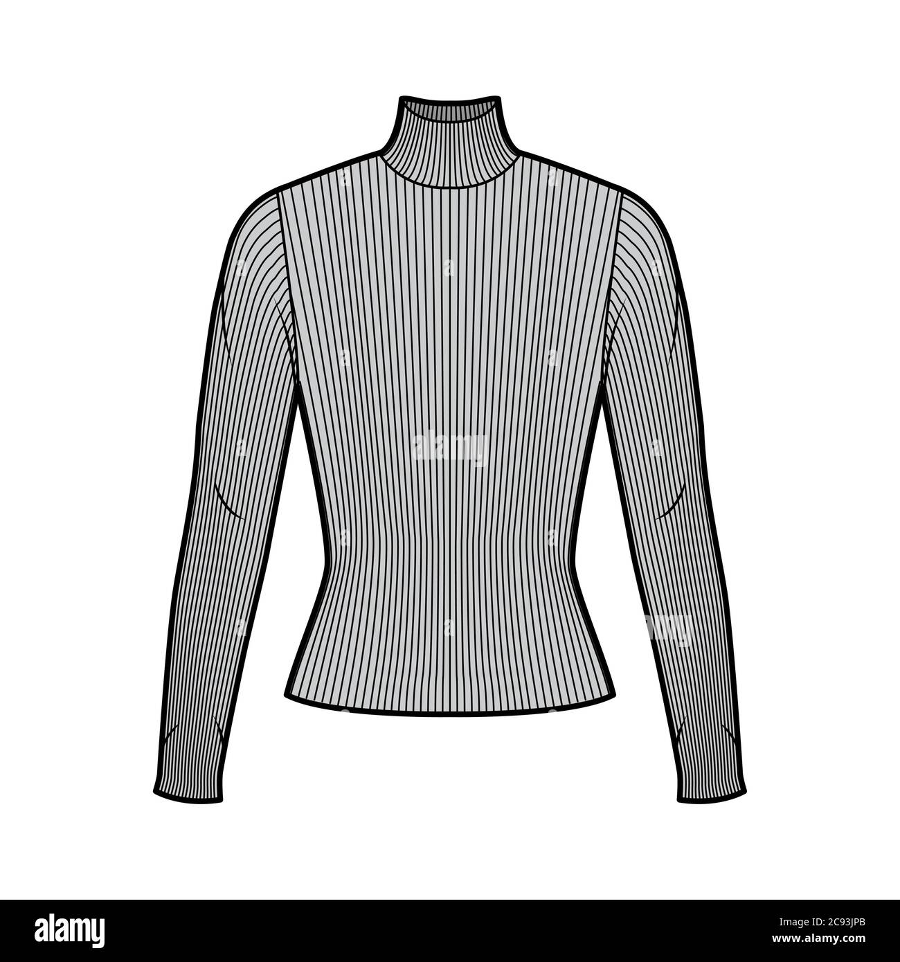 Turtleneck ribbed-knit sweater technical fashion illustration with long  sleeves, close-fitting shape. Flat sweater apparel template front, grey  color. Women, men, unisex shirt top CAD mockup Stock Vector Image & Art -  Alamy