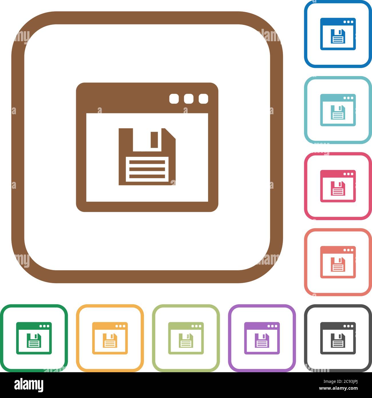 Save application simple icons in color rounded square frames on white ...