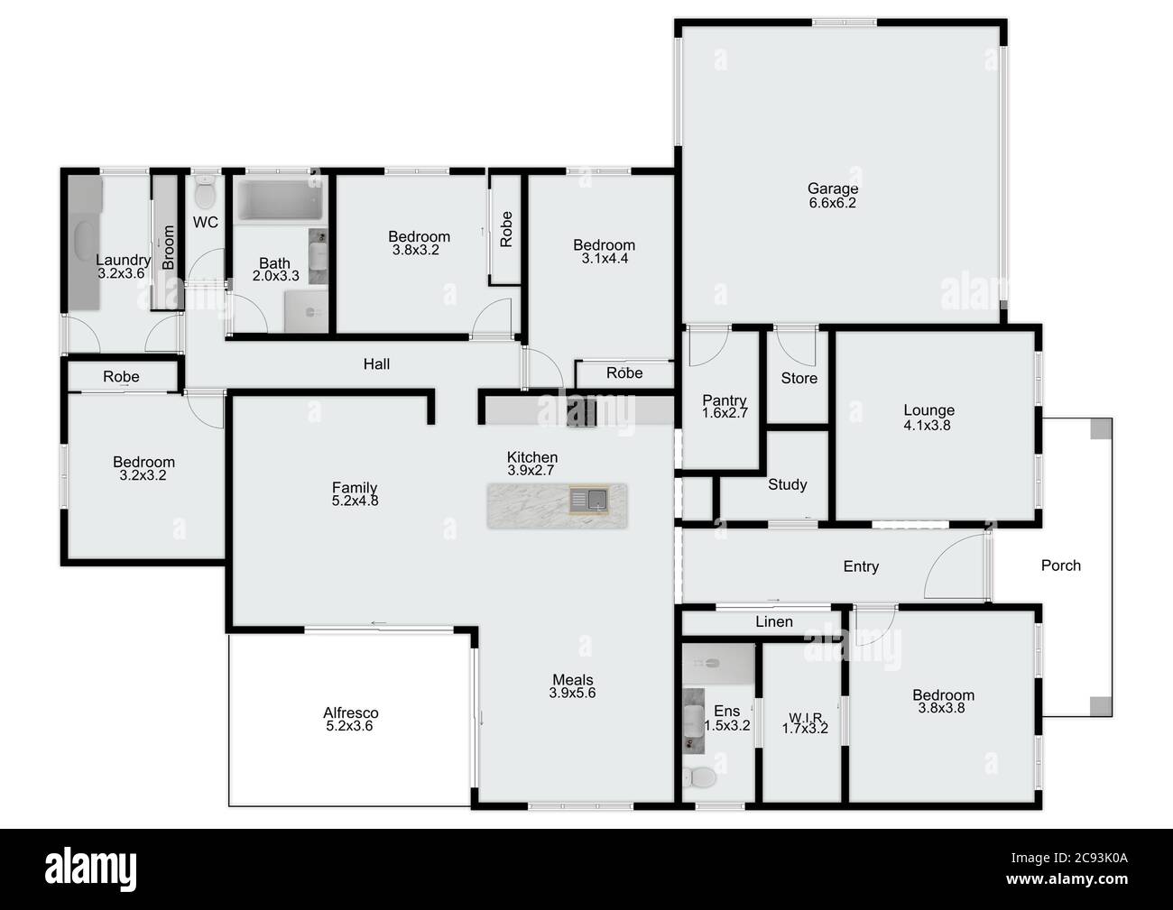 2d floor plan. Black&white floor plan. Floorplan. Floor plan. Stock Photo