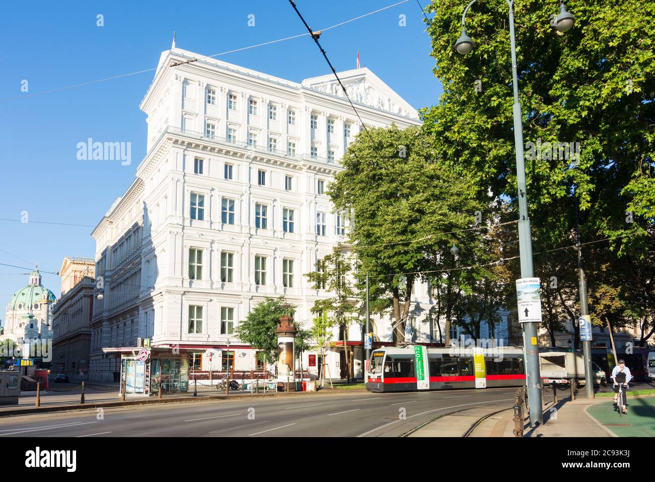 Wien, Vienna: road Kärntner Ring, hotel Imperial, church Karlskirche in 01. Old Town, Wien, Austria Stock Photo