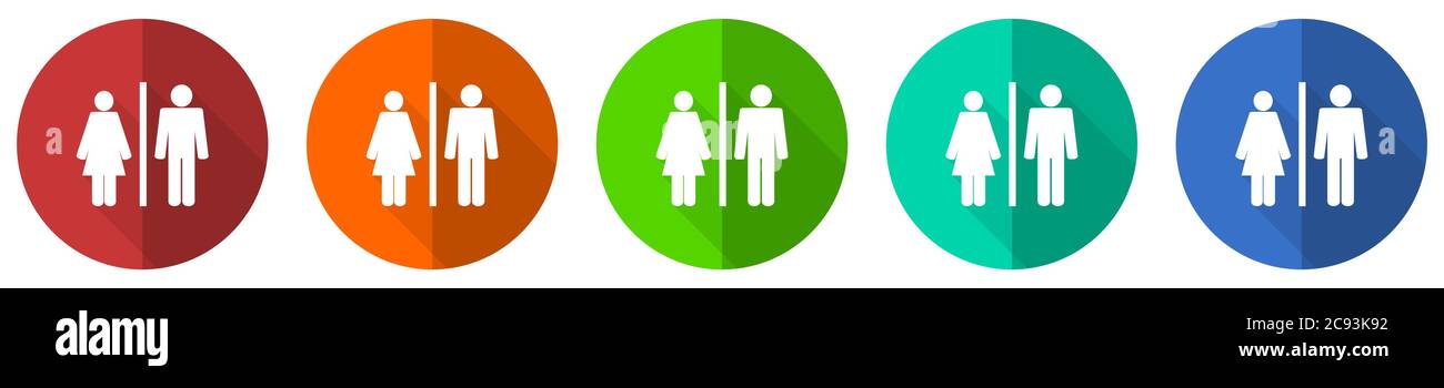 Man and Woman icon set, red, blue, green and orange flat design web ...