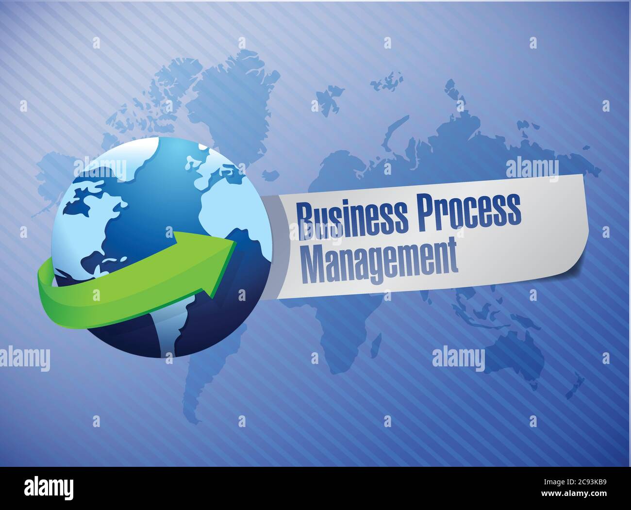 Business process management globe sign illustration design over a world map background Stock Vector