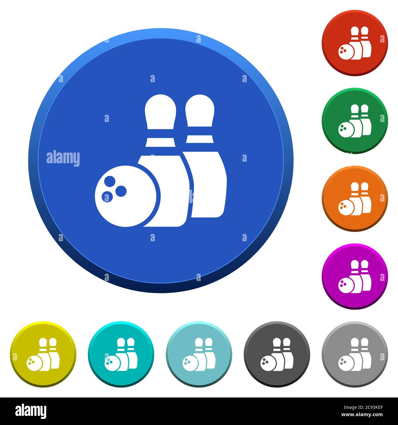 Bowling round color beveled buttons with smooth surfaces and flat white ...