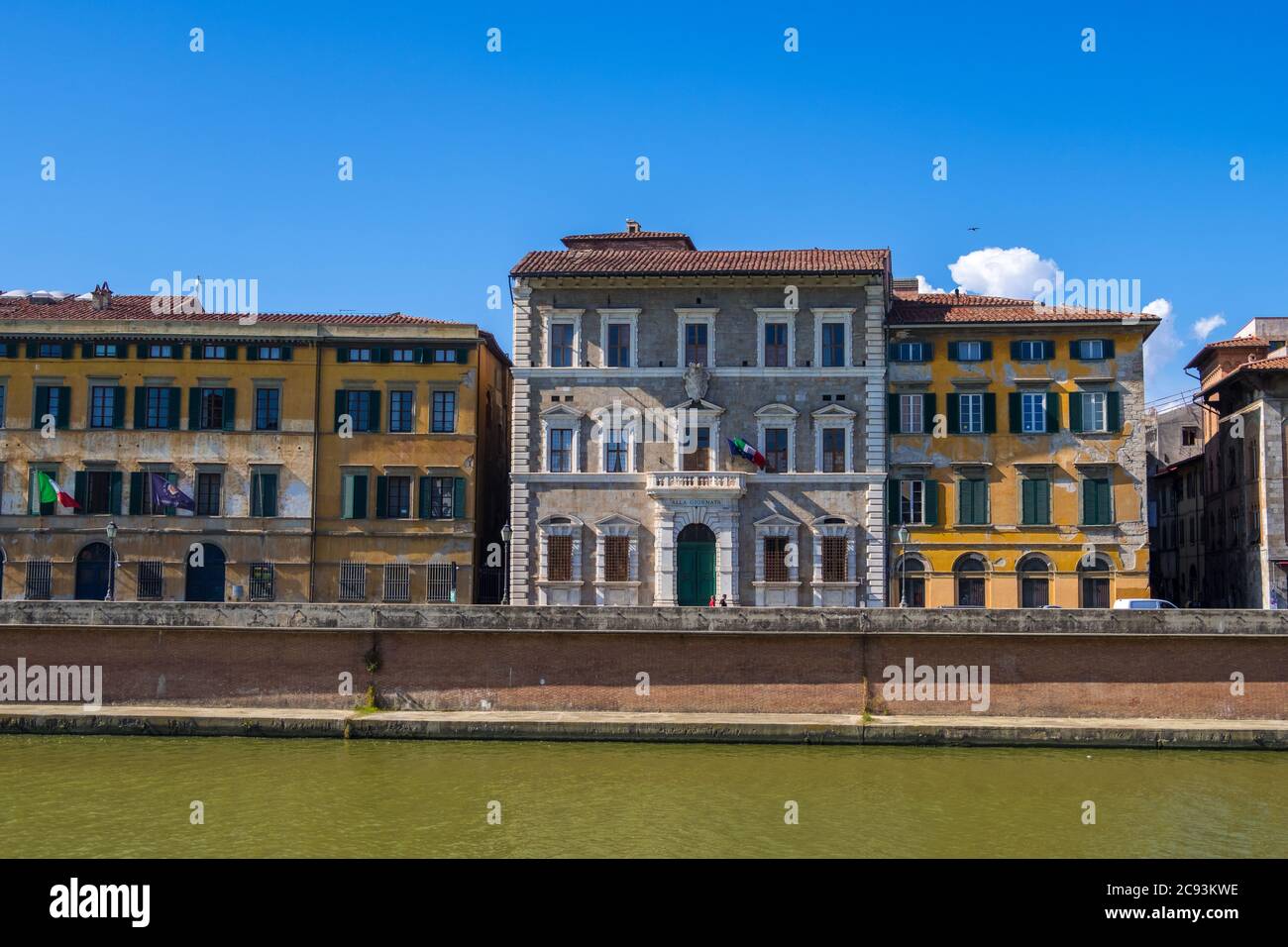 Pisa, Italy - August 14, 2019: The Palazzo Lanfreducci, also called the Palazzo Upezzinghi or Palazzo Alla Giornata on the bank of Arno river in Pisa Stock Photo