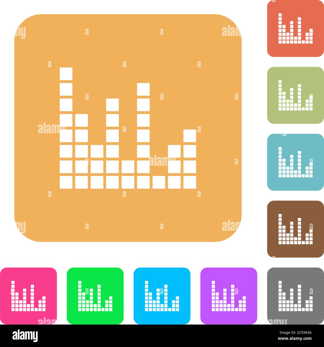 Sound bars flat icons on rounded square vivid color backgrounds Stock ...