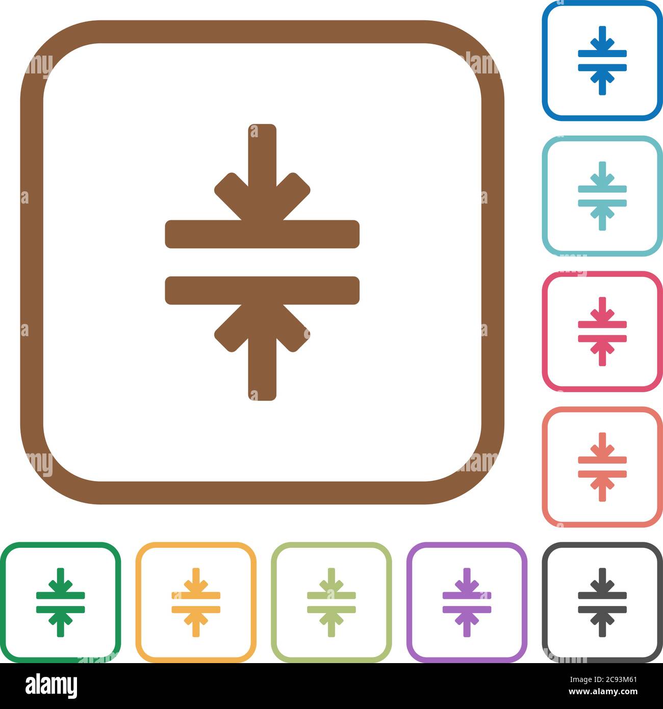 Horizontal merge simple icons in color rounded square frames on white ...