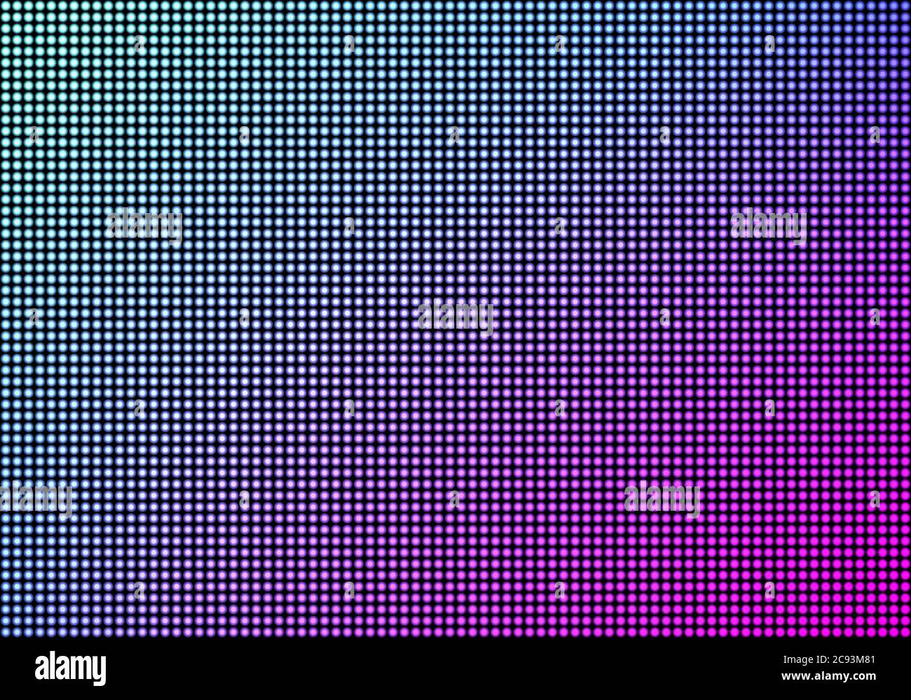 LED video wall screen texture background, blue and purple color light diode dot grid tv panel, lcd display with pixels pattern, television digital monitor, Realistic 3d vector illustration Stock Vector