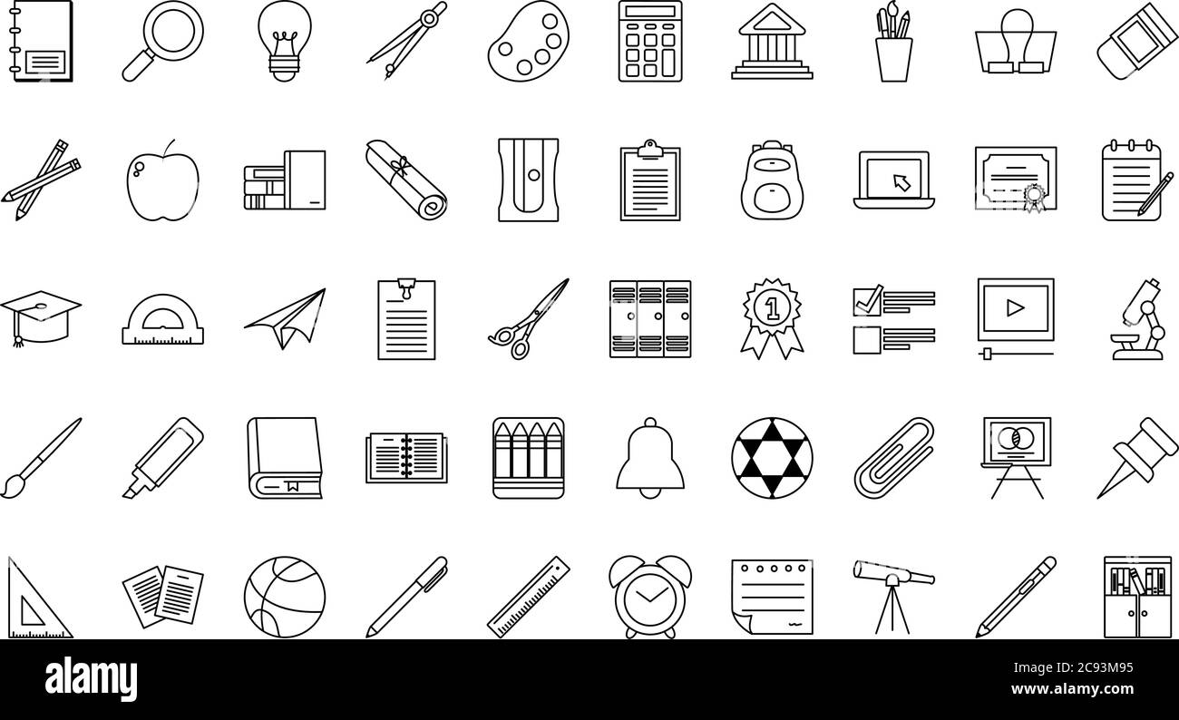 School line style icon set design, Education class lesson and knowledge ...