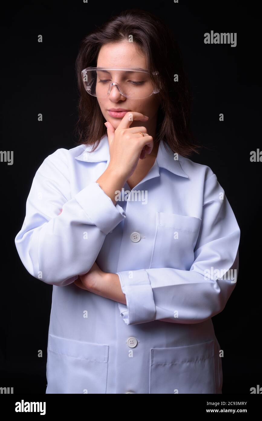 Portrait of young beautiful woman doctor with short hair Stock Photo ...