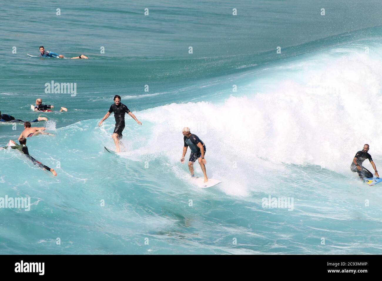 MAROUBRA, AUSTRALIA - Oct 06, 2015: Conflict between 2 surfers on the Australian wave of Maroubra beach Stock Photo