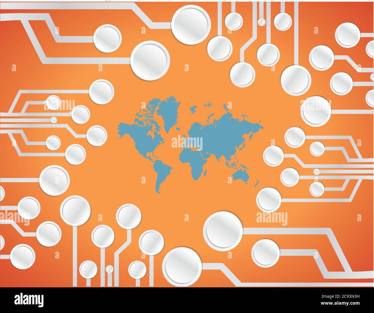 Word map and circuit board. illustration design over a orange background Stock Vector