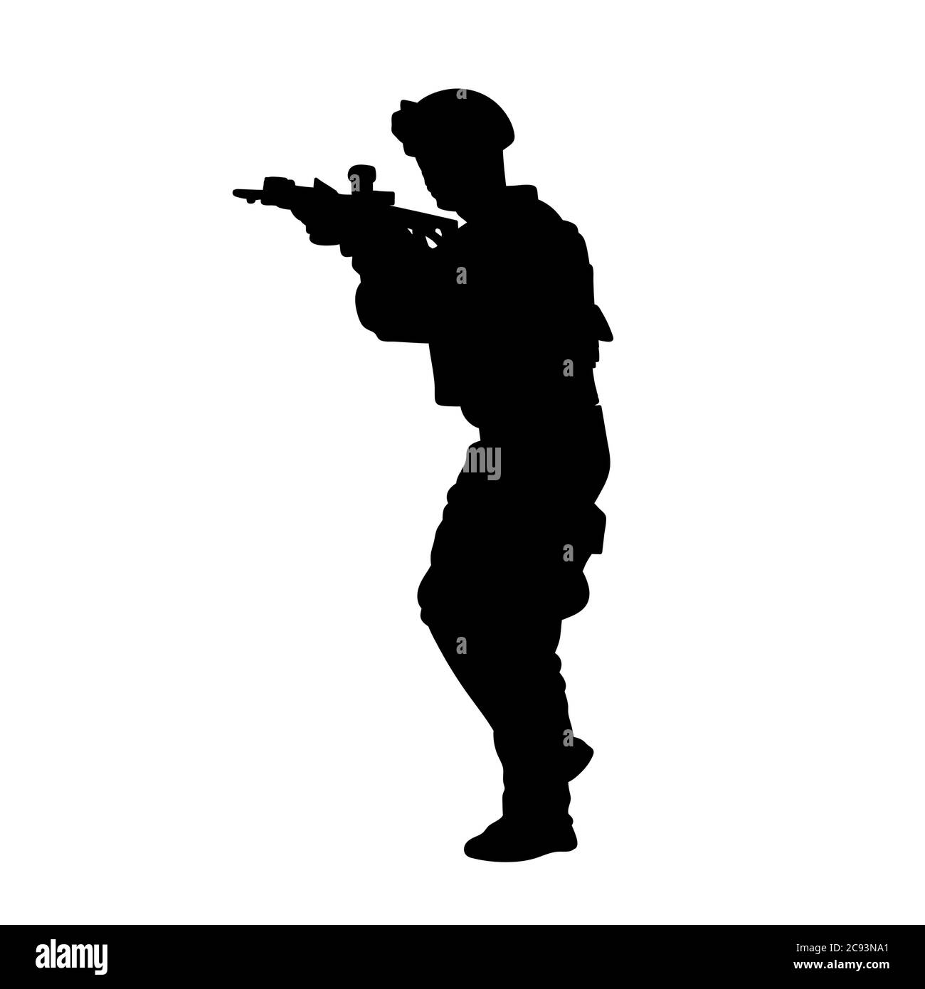 Silhouette of a military man with automatic weapon Stock Vector