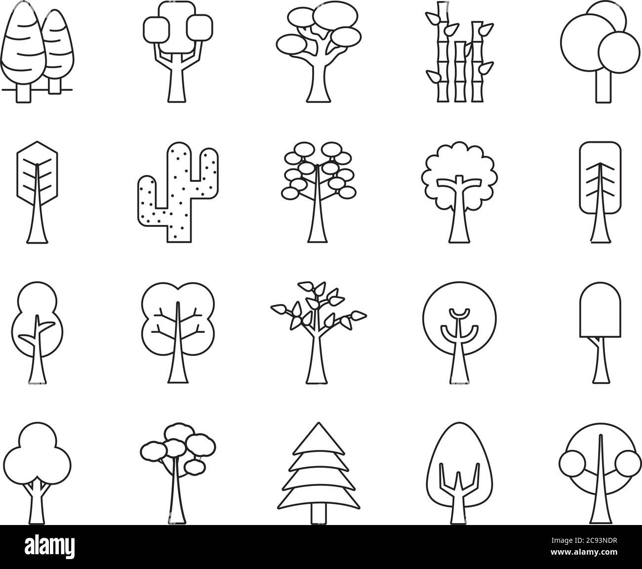 trees line style icon set design, Nature plant season environment ...