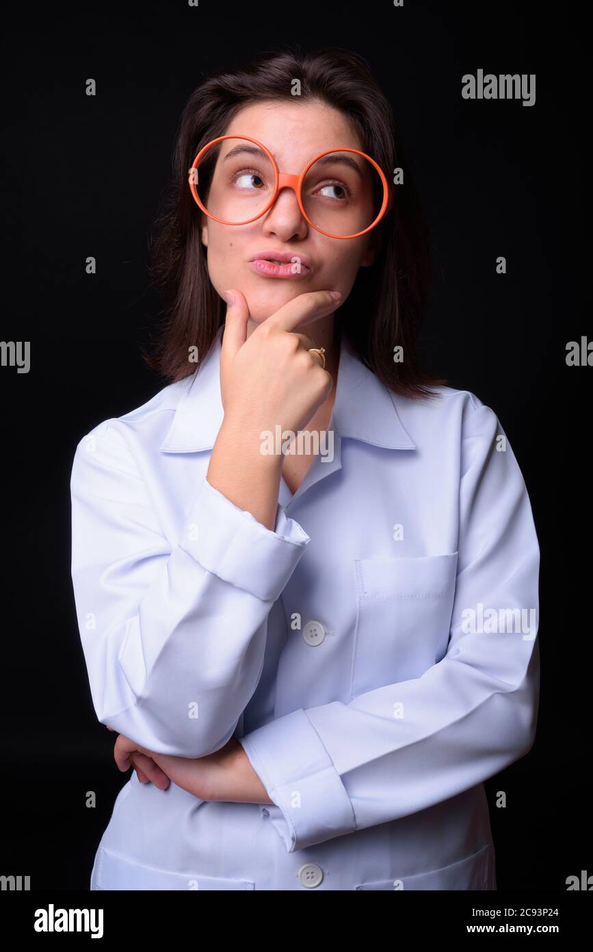 Portrait of young beautiful woman doctor with short hair Stock Photo ...