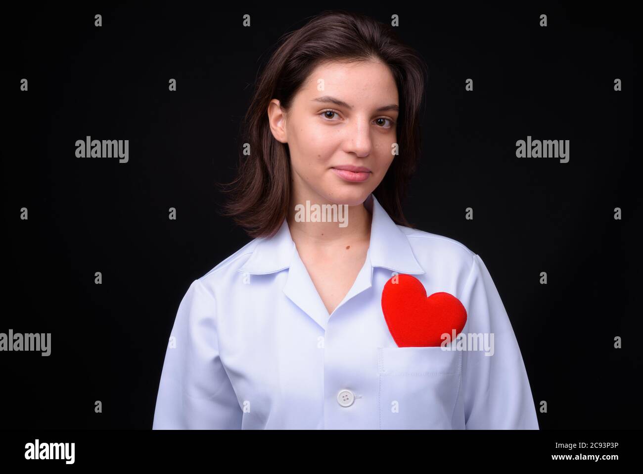 Portrait of young beautiful woman doctor with short hair Stock Photo ...