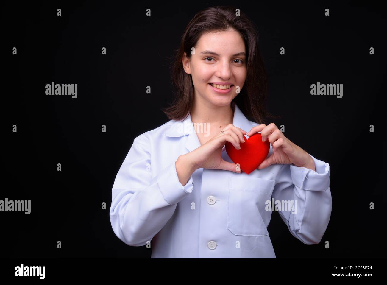 Portrait of young beautiful woman doctor with short hair Stock Photo ...