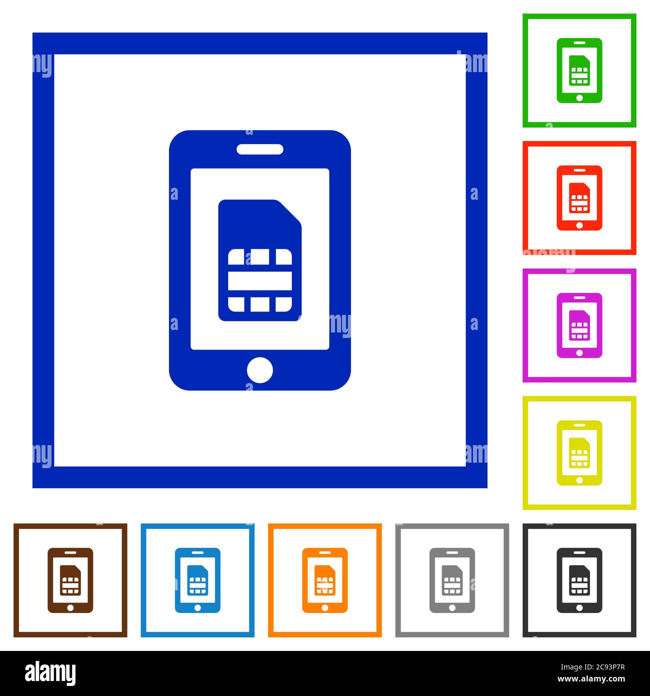 Mobile simcard flat color icons in square frames on white background Stock Vector