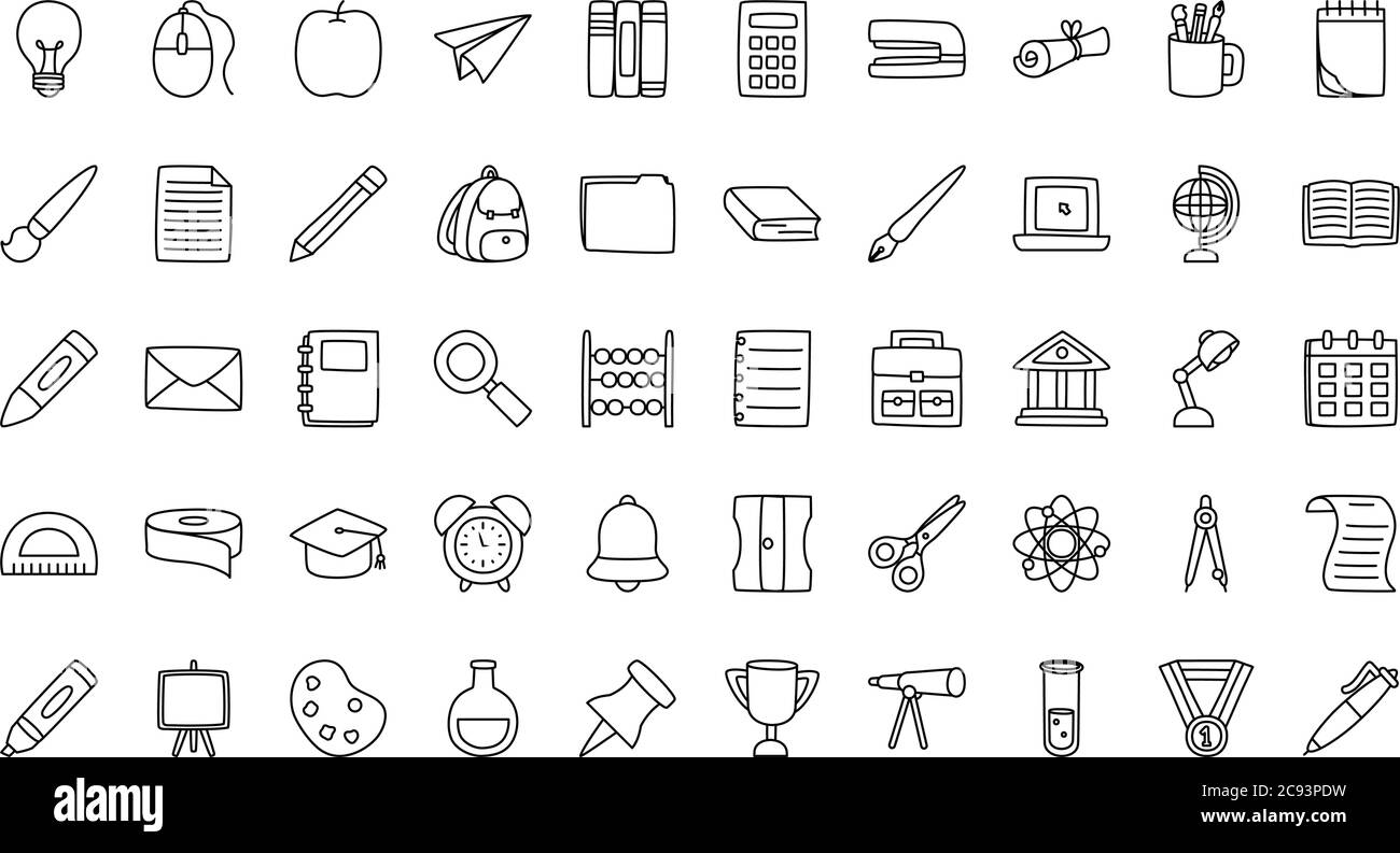 school supplies icon set over white background, line style, vector ...