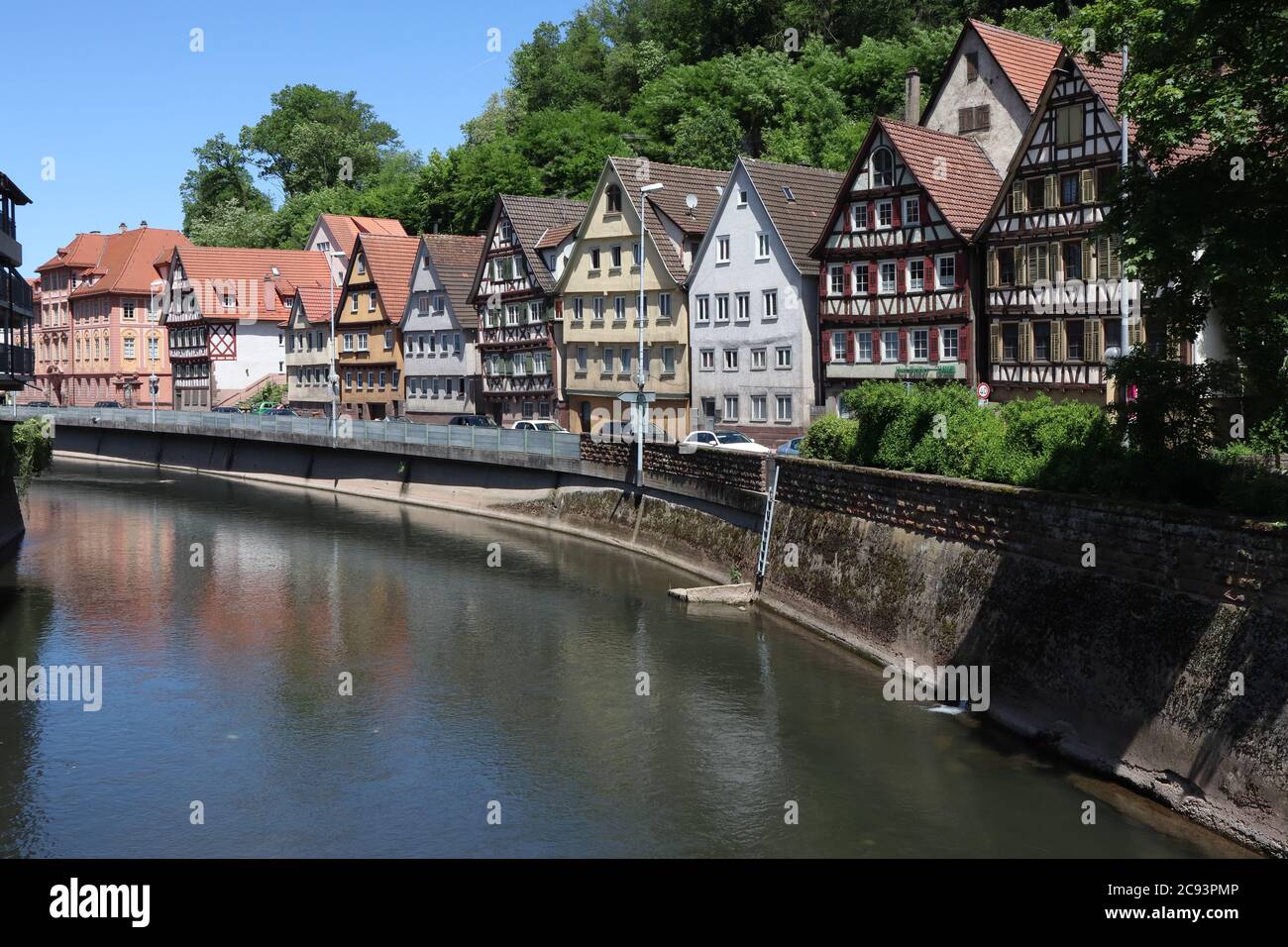 Calw, Baden-Württemberg/ Germany - June 02 2019: Timbered houses in the city centre of Calw, Germany - old medieval town Stock Photo