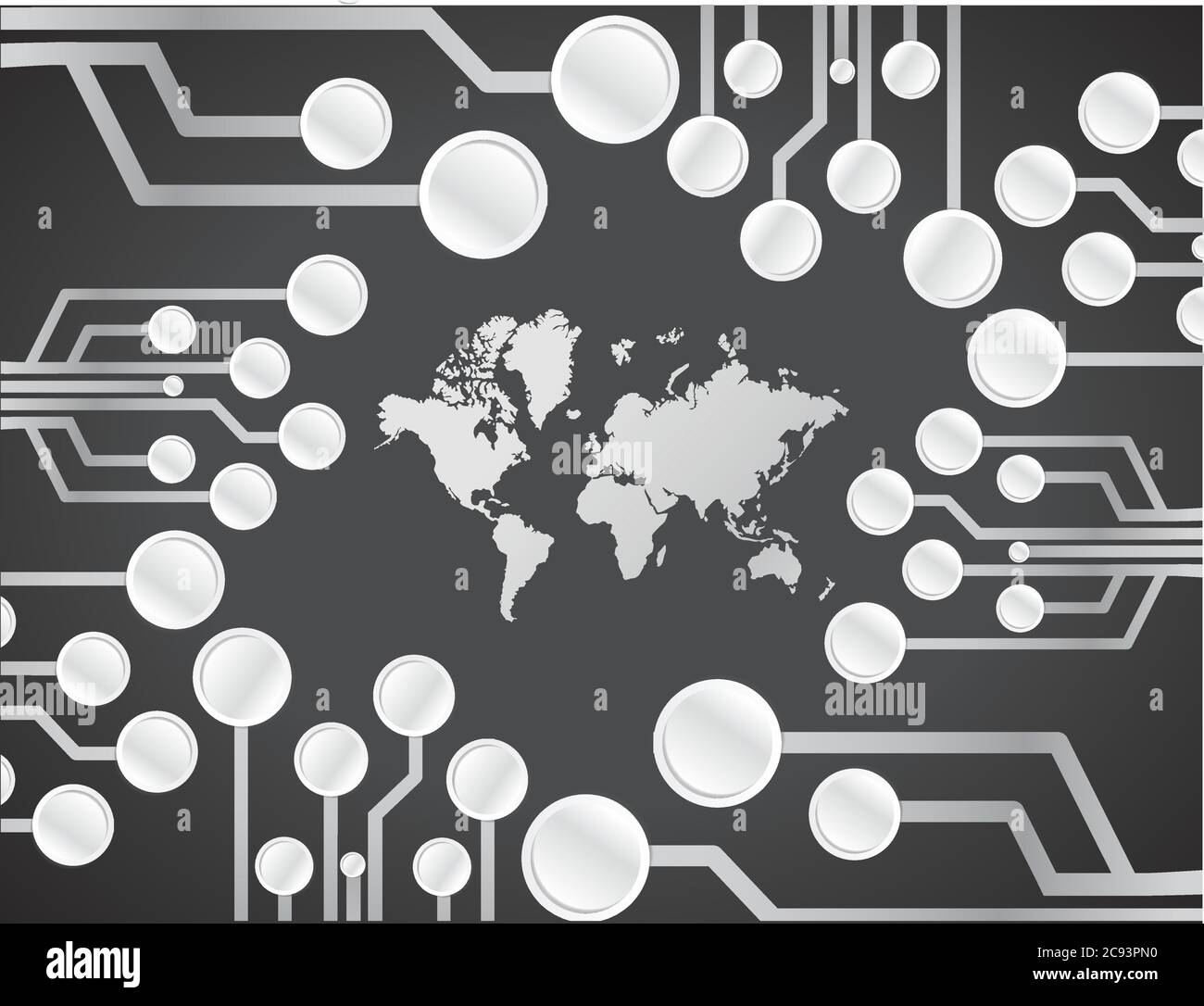 World map circuit board illustration design over a black background ...