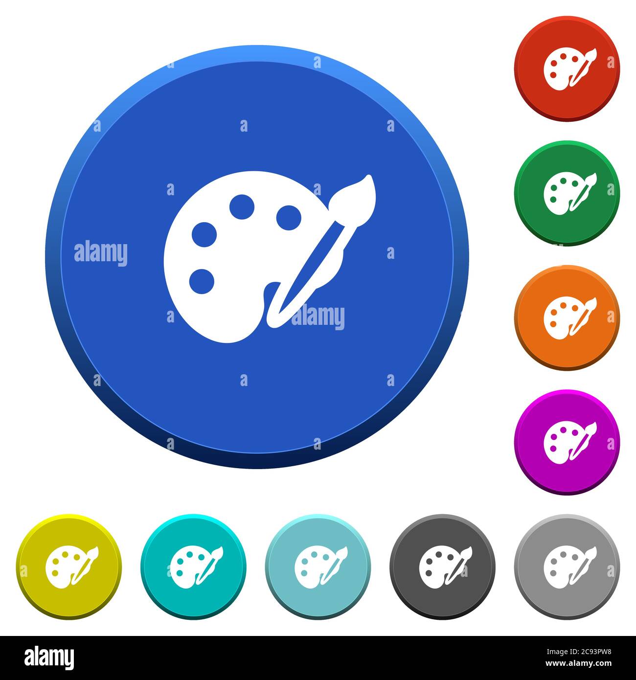 Paint kit round color beveled buttons with smooth surfaces and flat