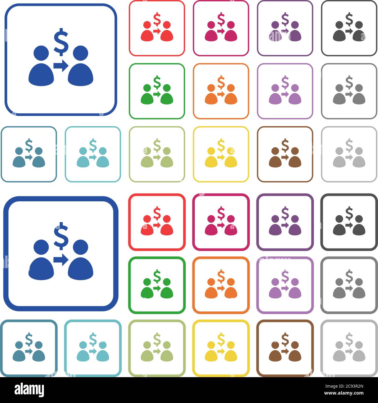 Send dollars color flat icons in rounded square frames. Thin and thick versions included. Stock Vector