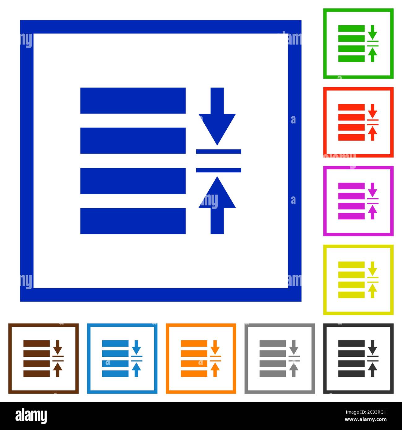 Adjust line spacing flat color icons in square frames on white background Stock Vector