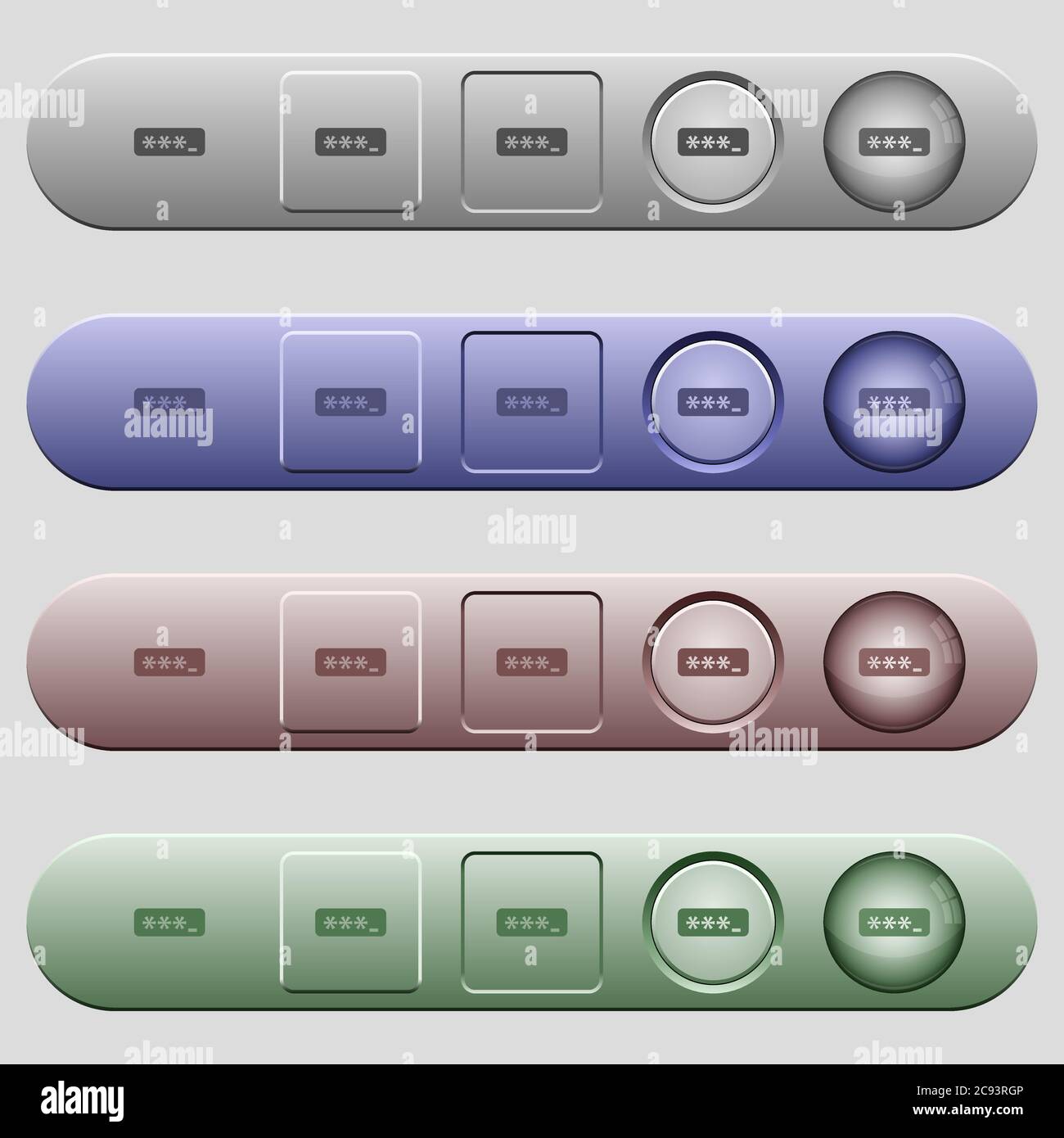 PIN code icons on rounded horizontal menu bars in different colors and button styles Stock Vector