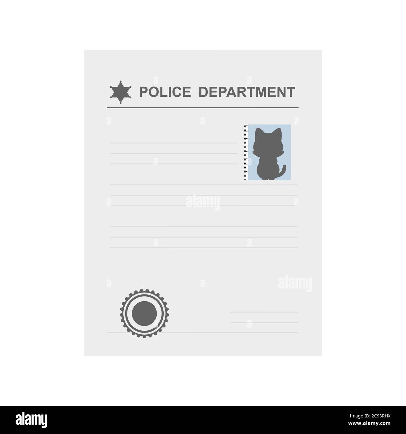 Cartoon icon of the police department case file documentation with cat suspect, vector illustration Stock Vector