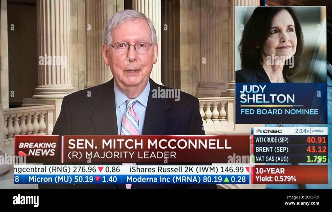 Washington, District of Columbia, USA. 28th July, 2020. A video screen ...