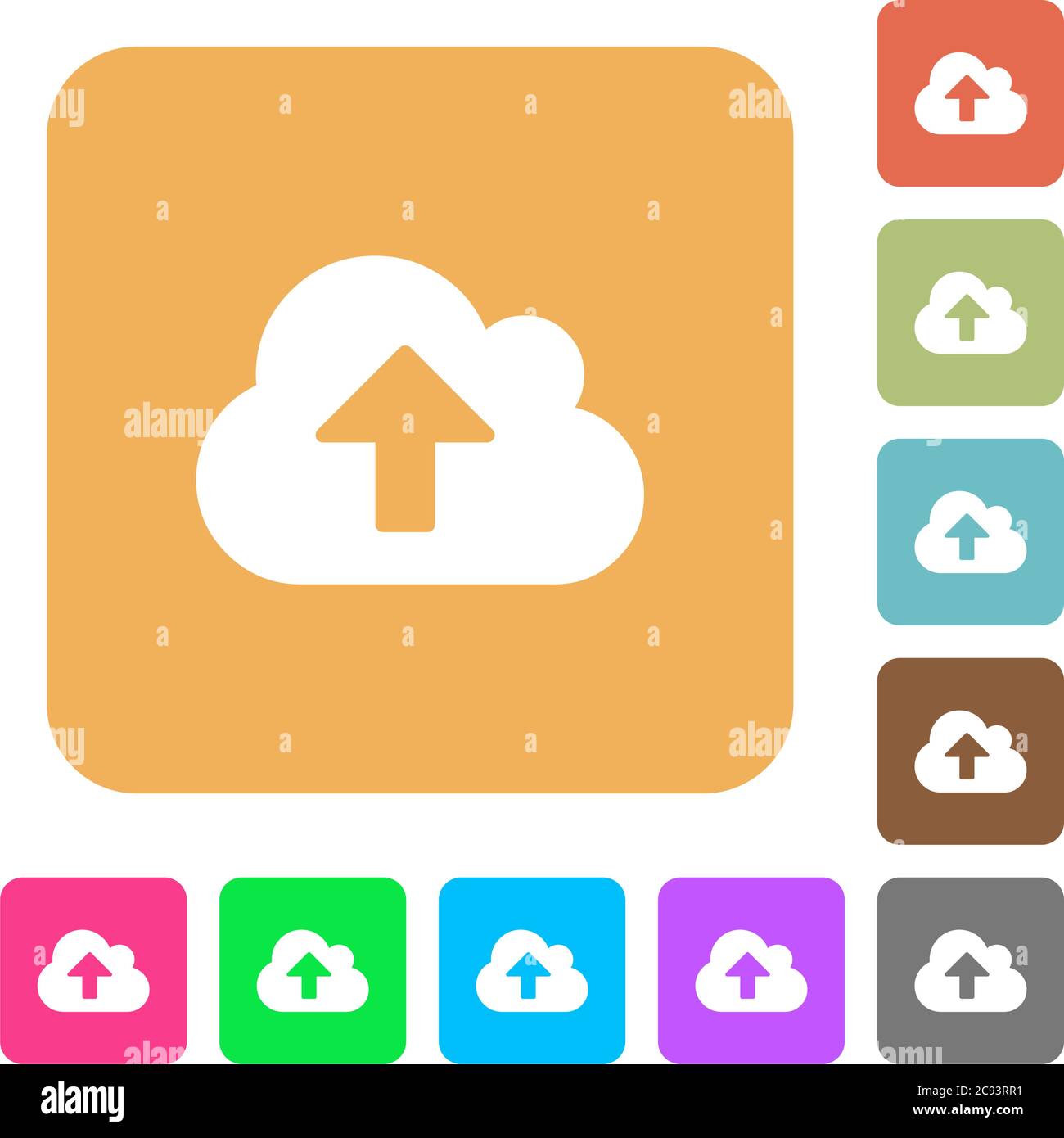 Cloud upload flat icons on rounded square vivid color backgrounds Stock ...