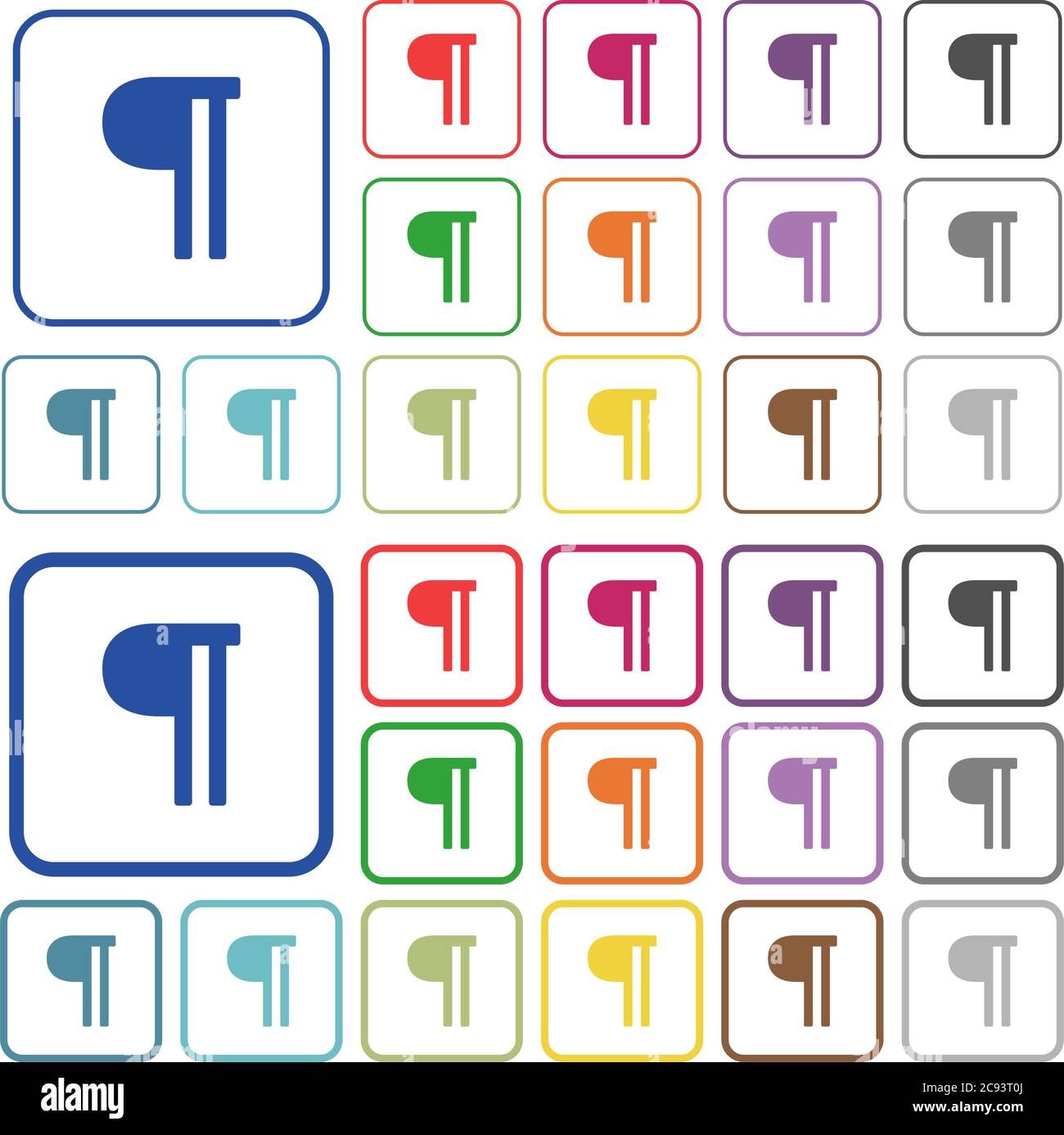 Text paragraph color flat icons in rounded square frames. Thin and thick versions included. Stock Vector