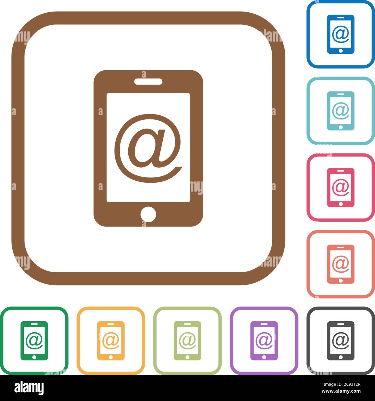 Mobile mailing simple icons in color rounded square frames on white background Stock Vector